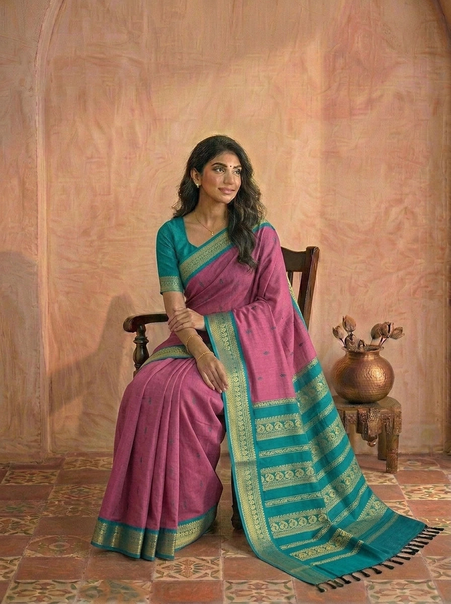 Onion pink Kalyani cotton saree