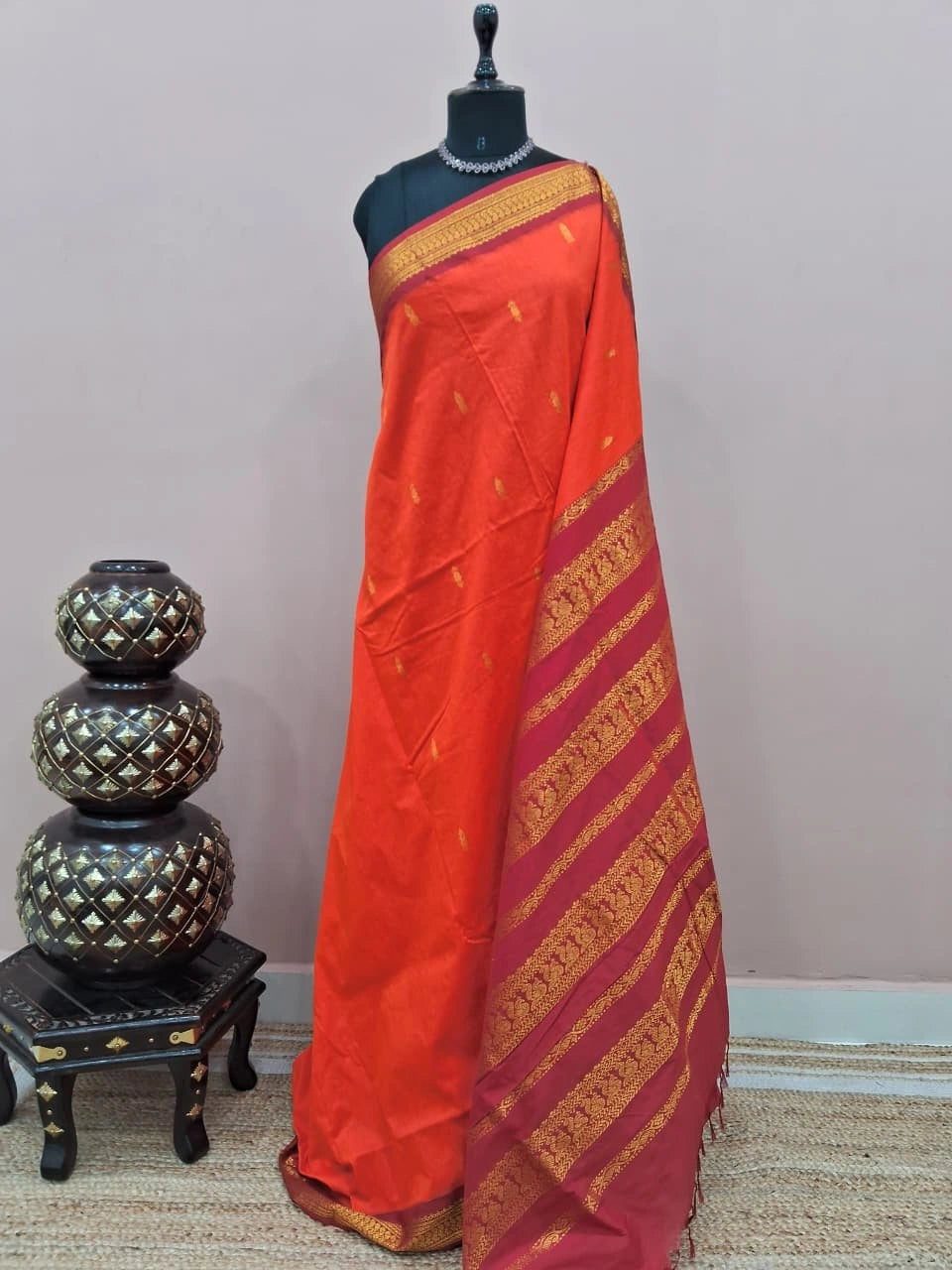 Dark Orange Kalyani cotton saree