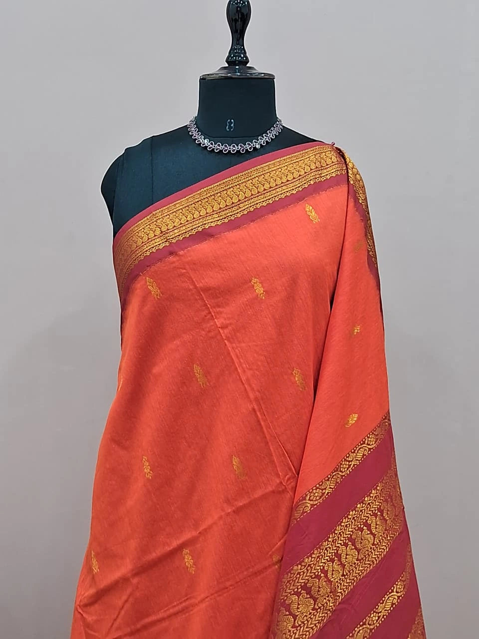 Dark Orange Kalyani cotton saree 1