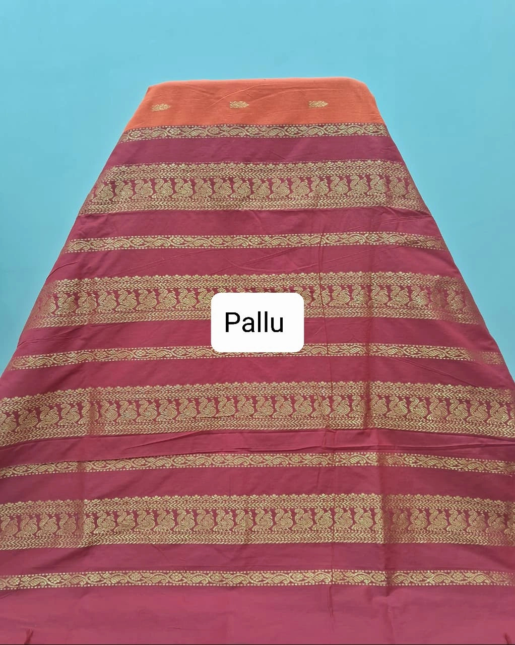 Dark Orange Kalyani cotton saree Pallu
