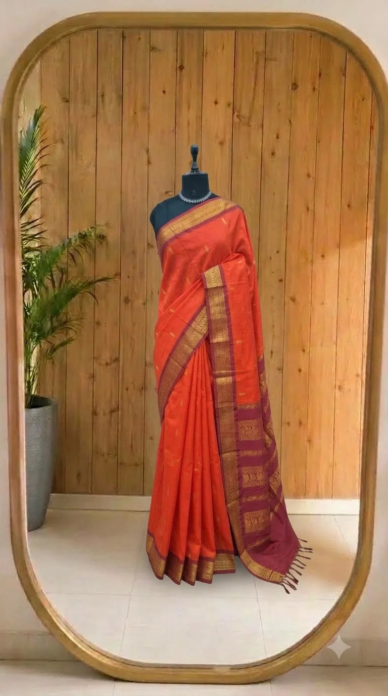 Dark Orange Kalyani cotton saree