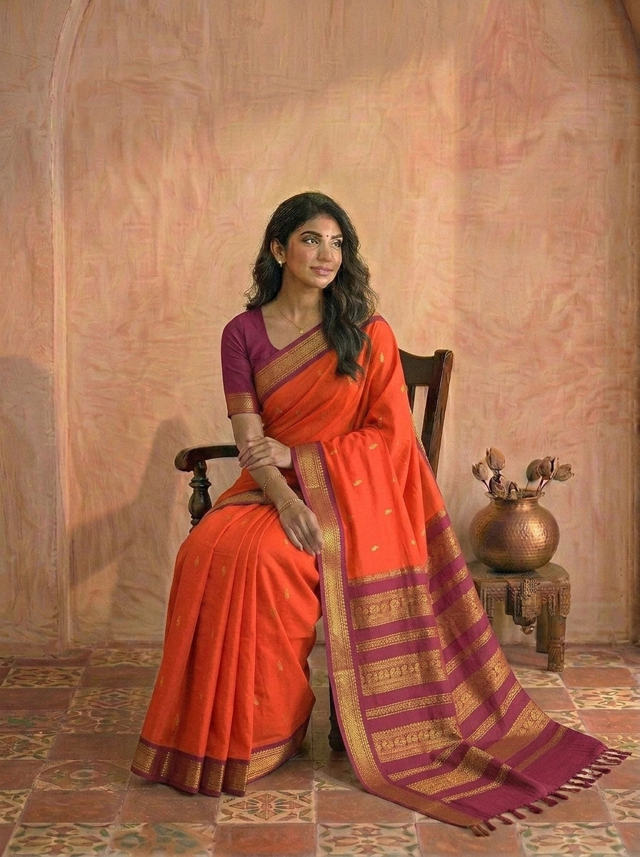 Dark Orange Kalyani cotton saree