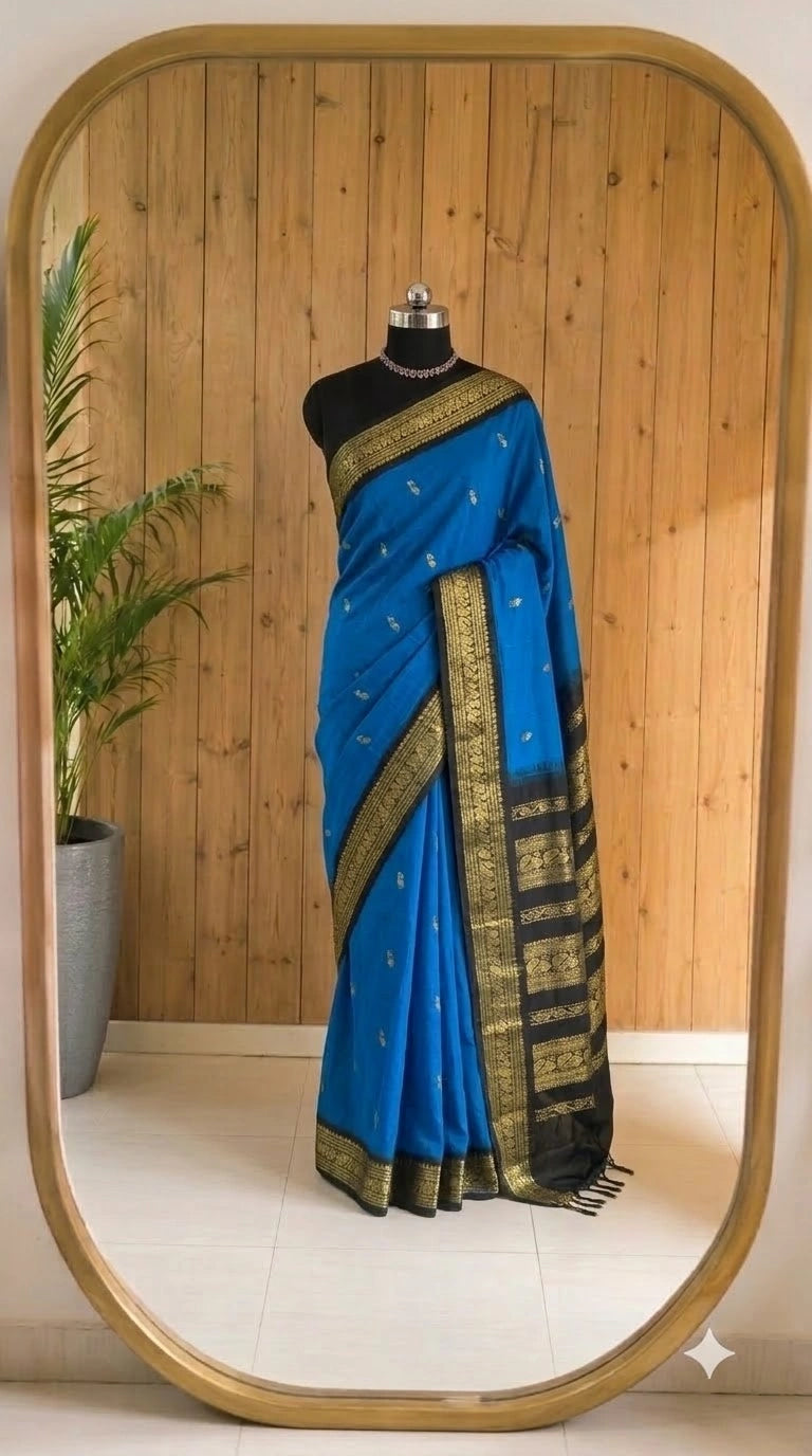 Blue Kalyani cotton saree