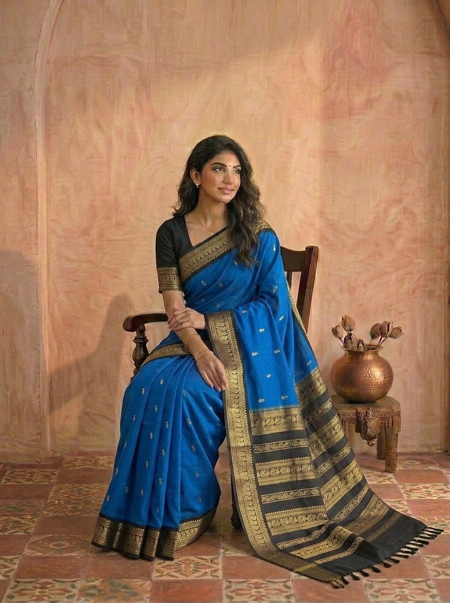 Blue Kalyani cotton saree
