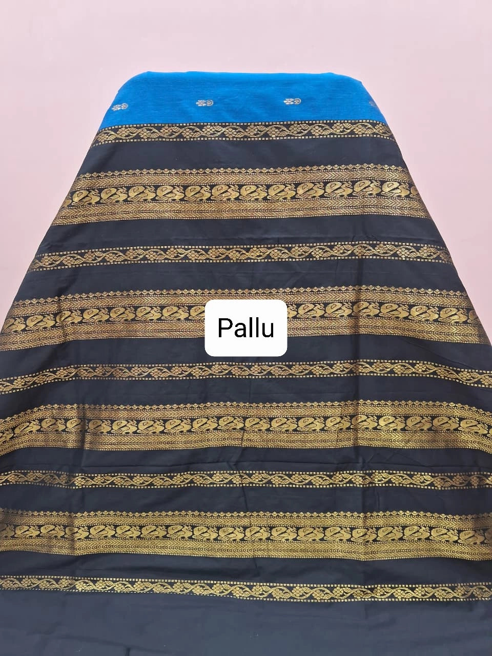 Blue Kalyani cotton saree Pallu