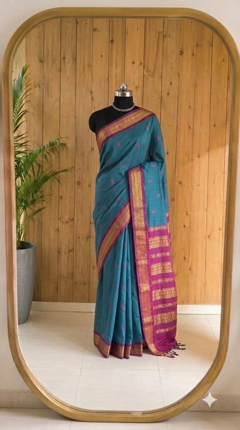 Slate grey Kalyani cotton saree