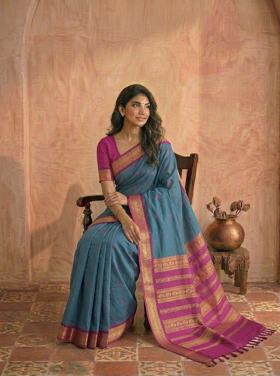 Slate grey Kalyani cotton saree