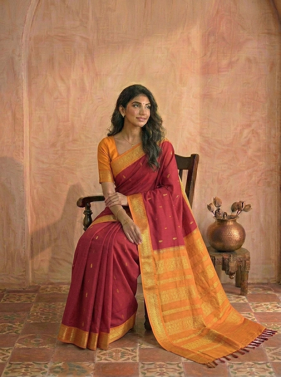 Tomato red Kalyani cotton saree 