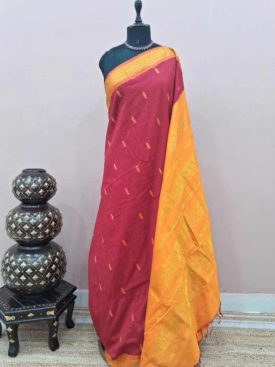 Tomato red Kalyani cotton saree 