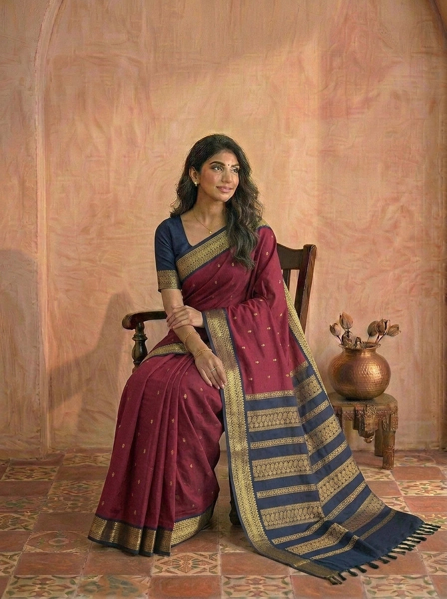 Maroon Kalyani cotton saree