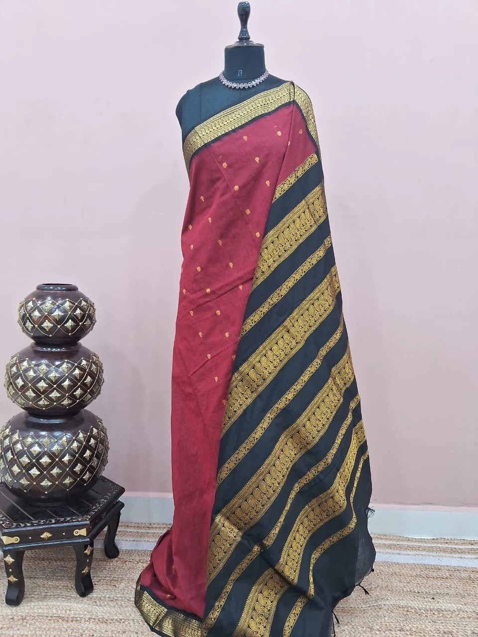 Maroon Kalyani cotton saree