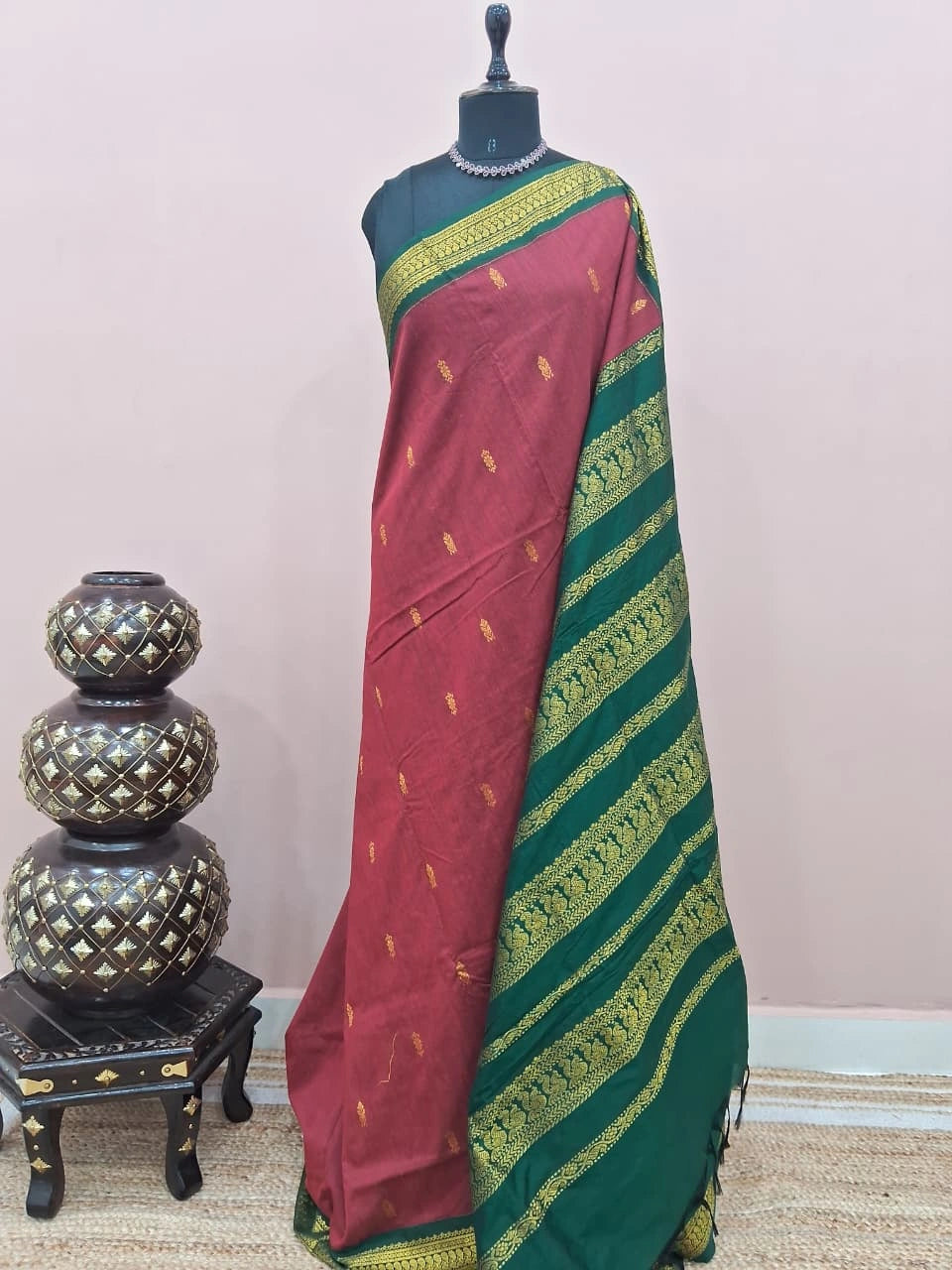 Dark red Kalyani cotton saree