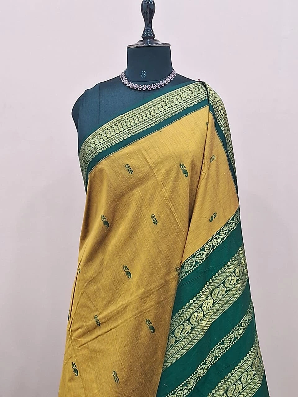 Mustard yellow Kalyani cotton saree 1