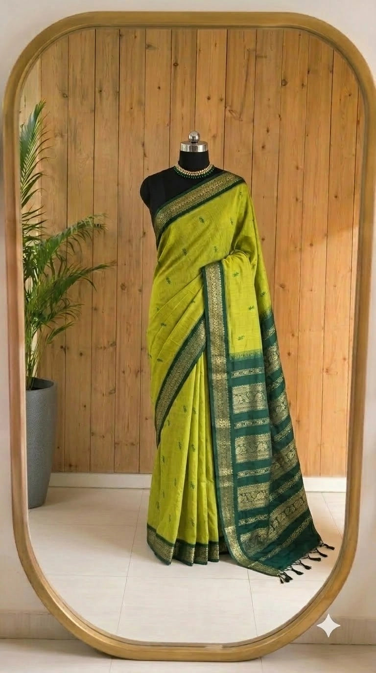 Parrot Green Kalyani cotton saree