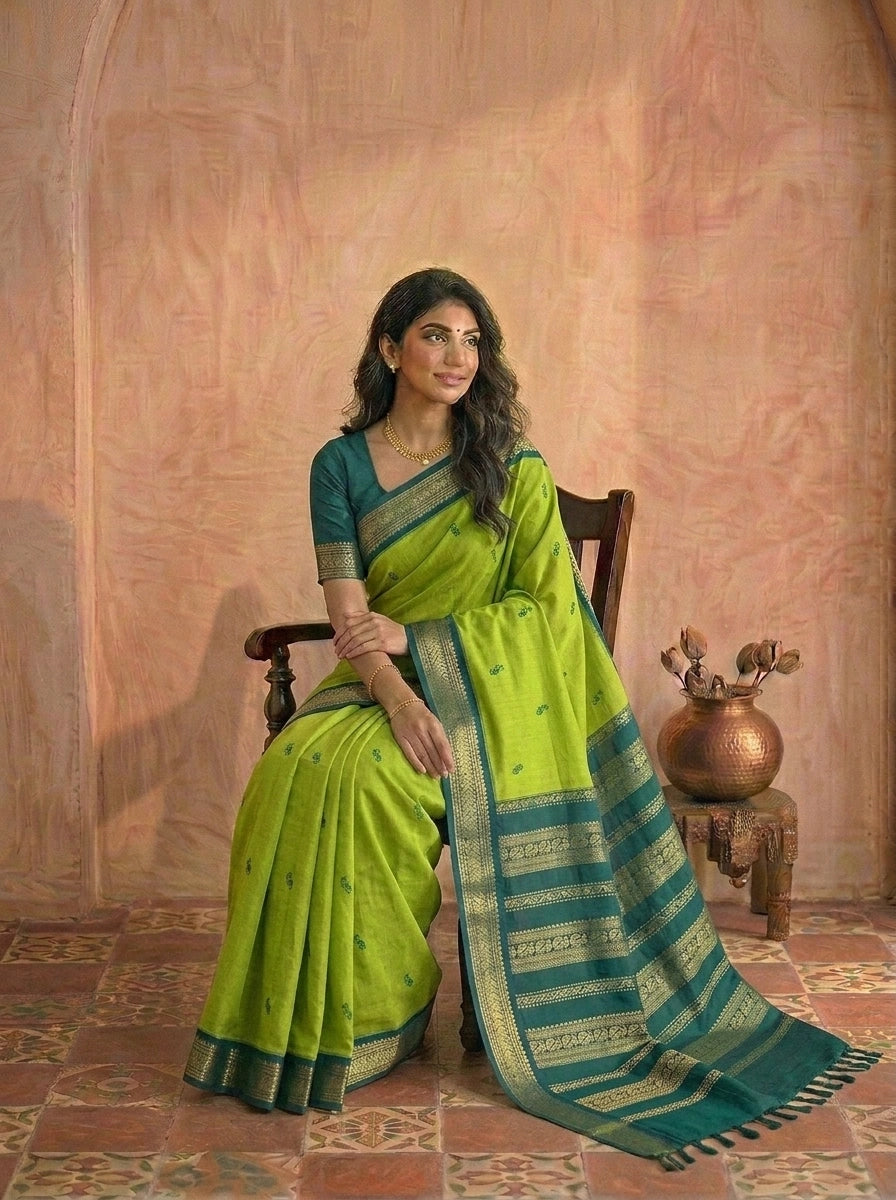 Parrot Green Kalyani cotton saree