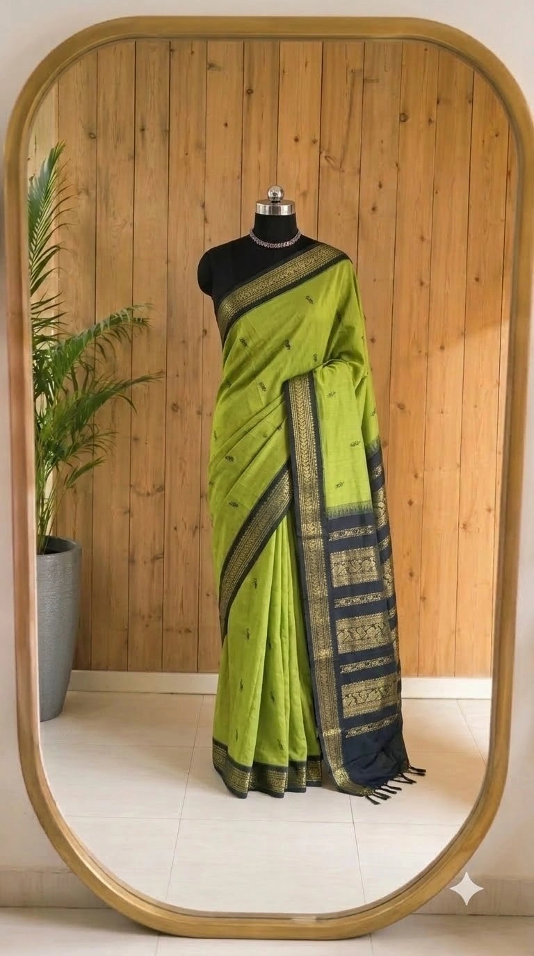 Leaf Green Kalyani cotton saree 