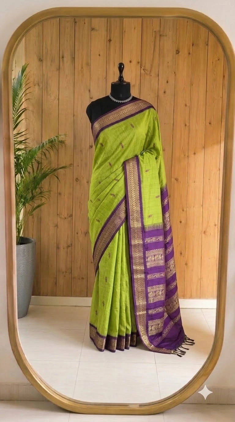 Parrot Green Pure Kalyani cotton saree