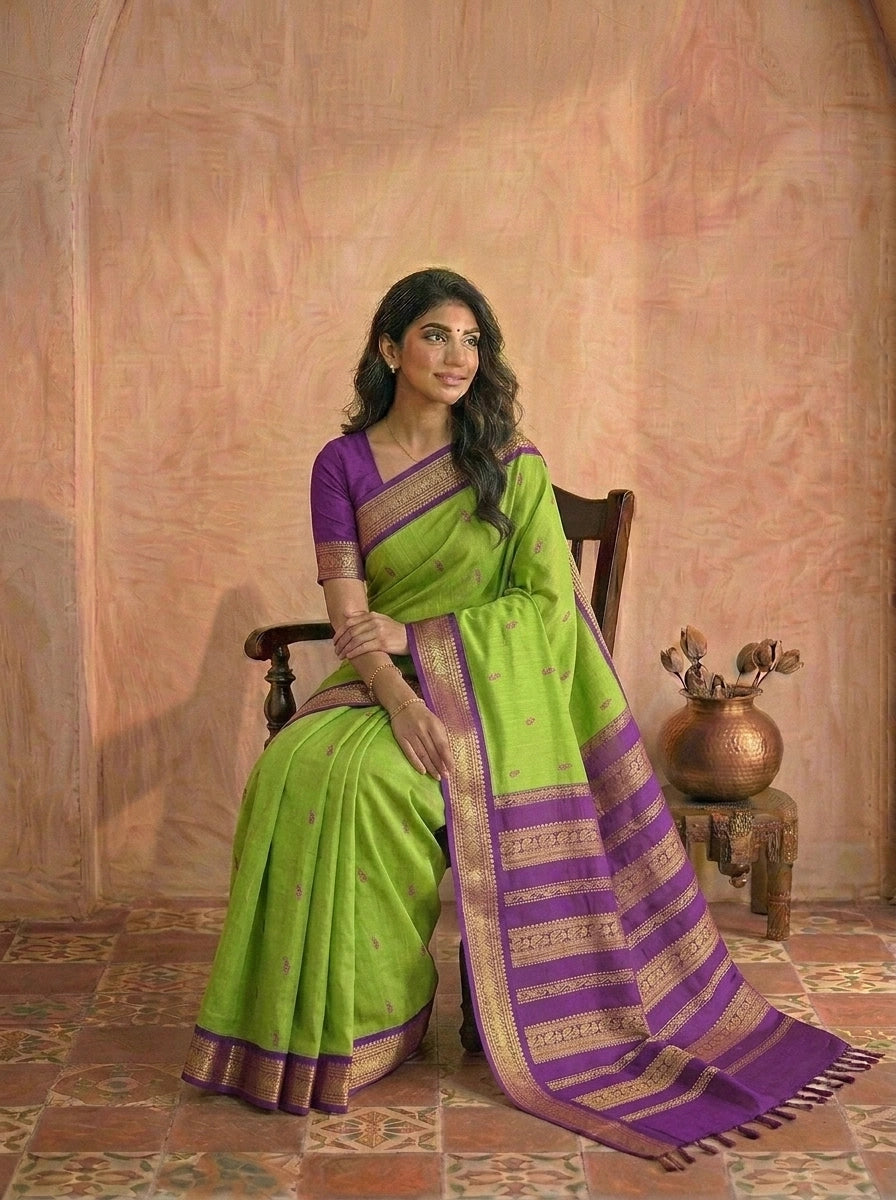 Parrot Green Pure Kalyani cotton saree