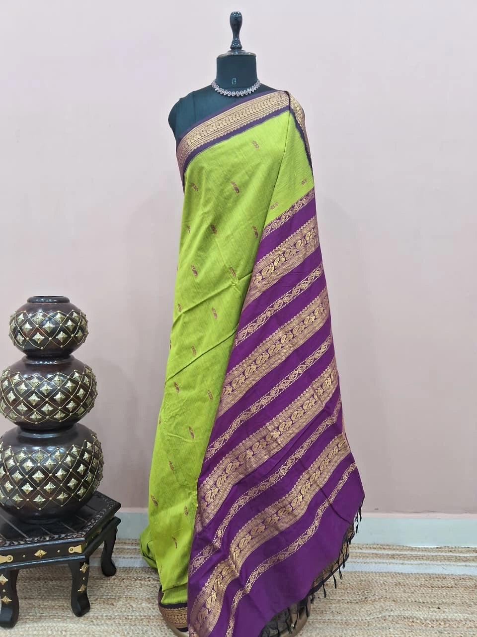 Parrot Green Pure Kalyani cotton saree