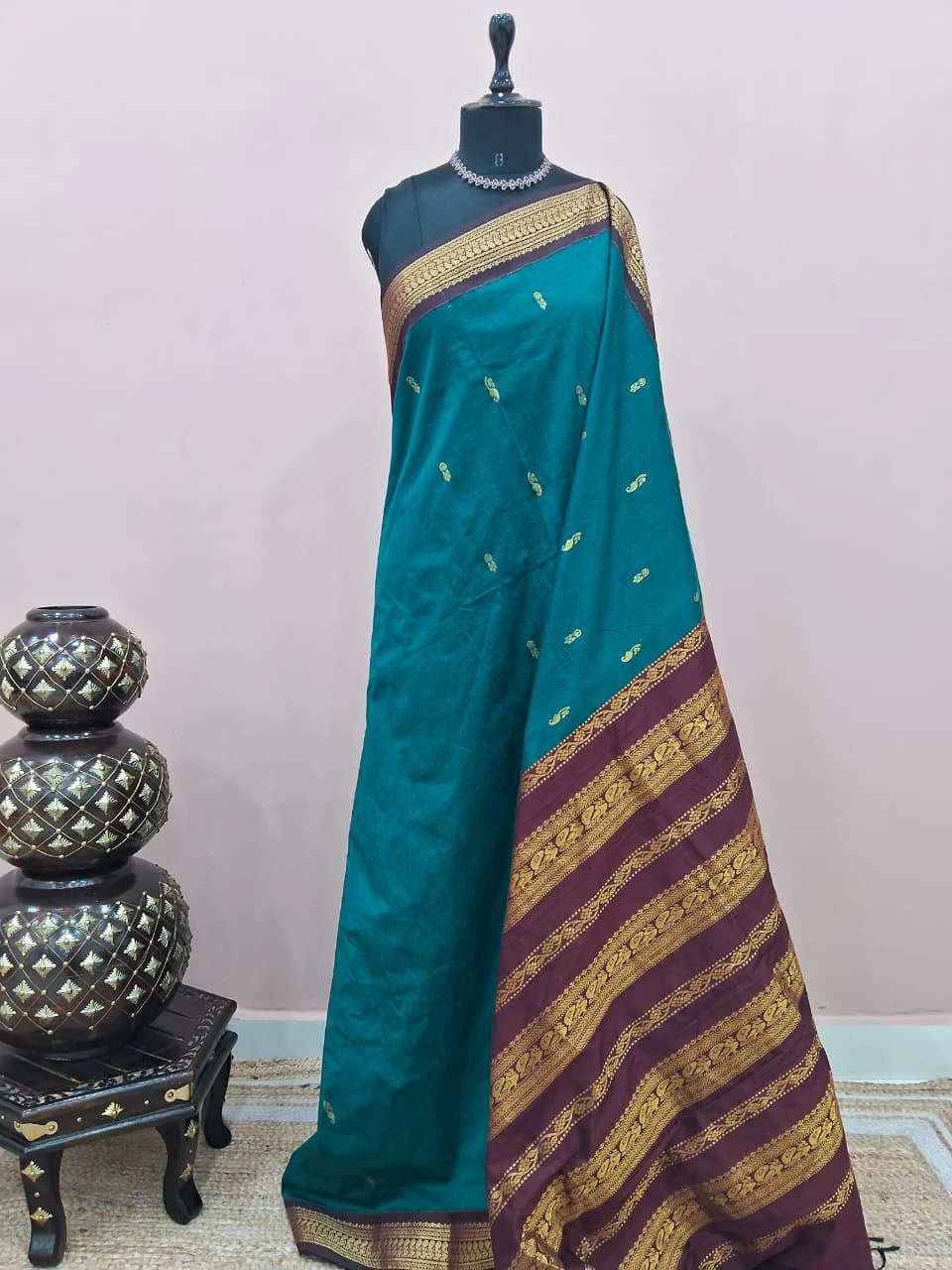 Peacock blue Kalyani cotton saree