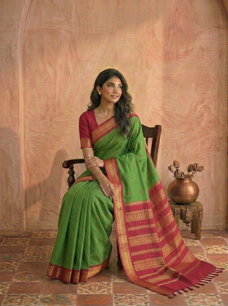 Leaf green Kalyani cotton saree