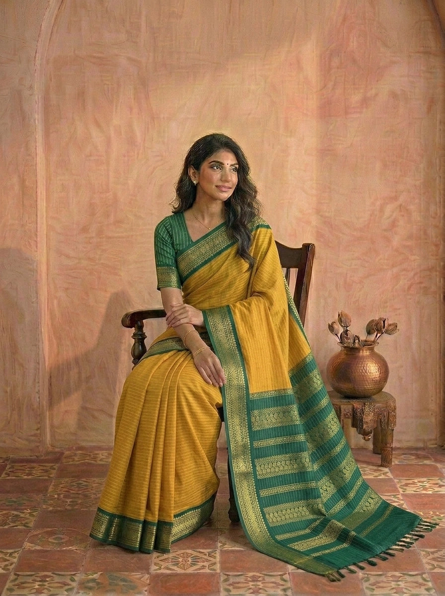 Light yellow Kalyani cotton saree 