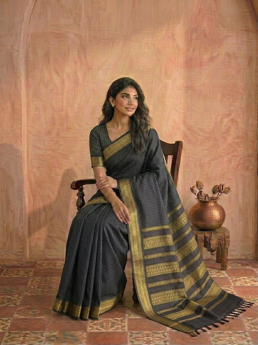 Light black Kalyani cotton saree