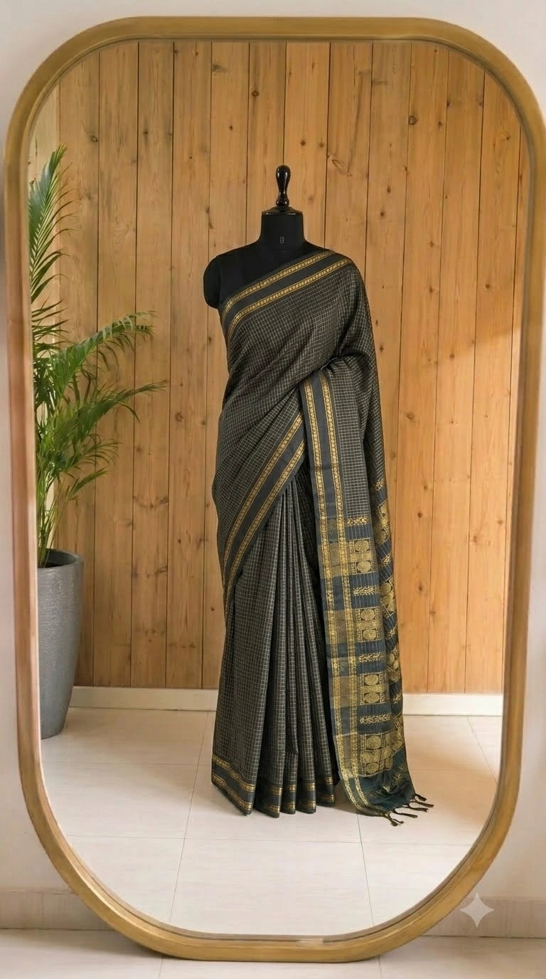 Light pure black Kalyani cotton saree