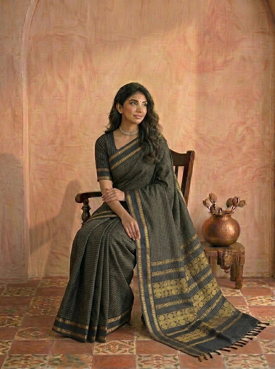 Light pure black Kalyani cotton saree