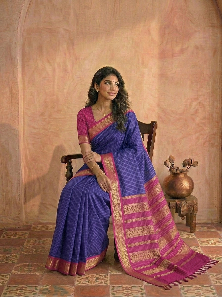 Indigo blue Kalyani cotton saree