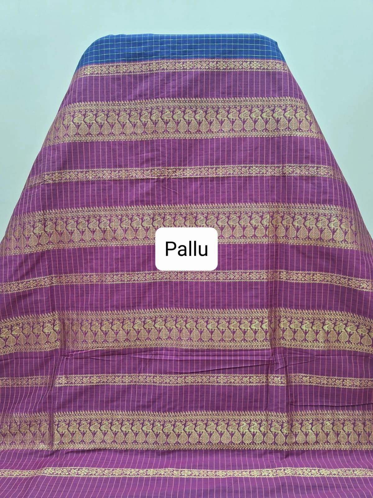 Indigo blue Kalyani cotton saree Pallu