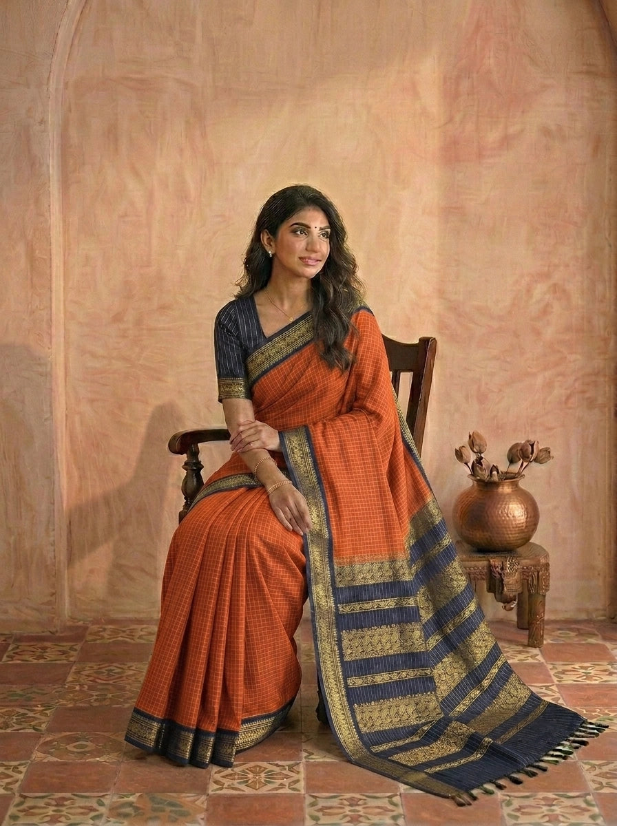 Mustard orange Kalyani cotton saree