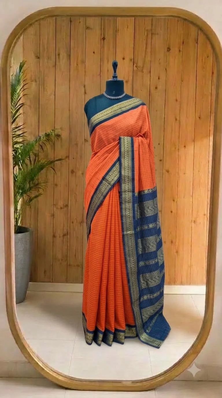 Mustard orange Kalyani cotton saree