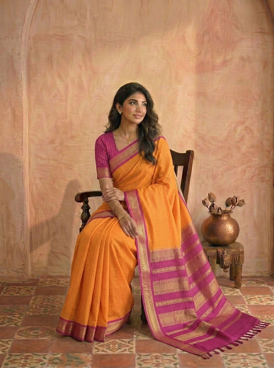 Mango yellow Kalyani cotton saree