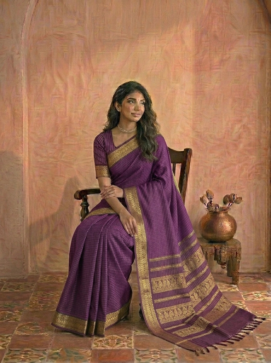 Wine Pure Kalyani Cotton Saree 