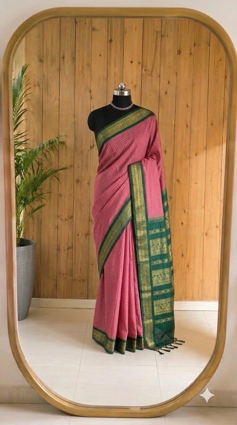 Dark Peach Kalyani Cotton Saree 