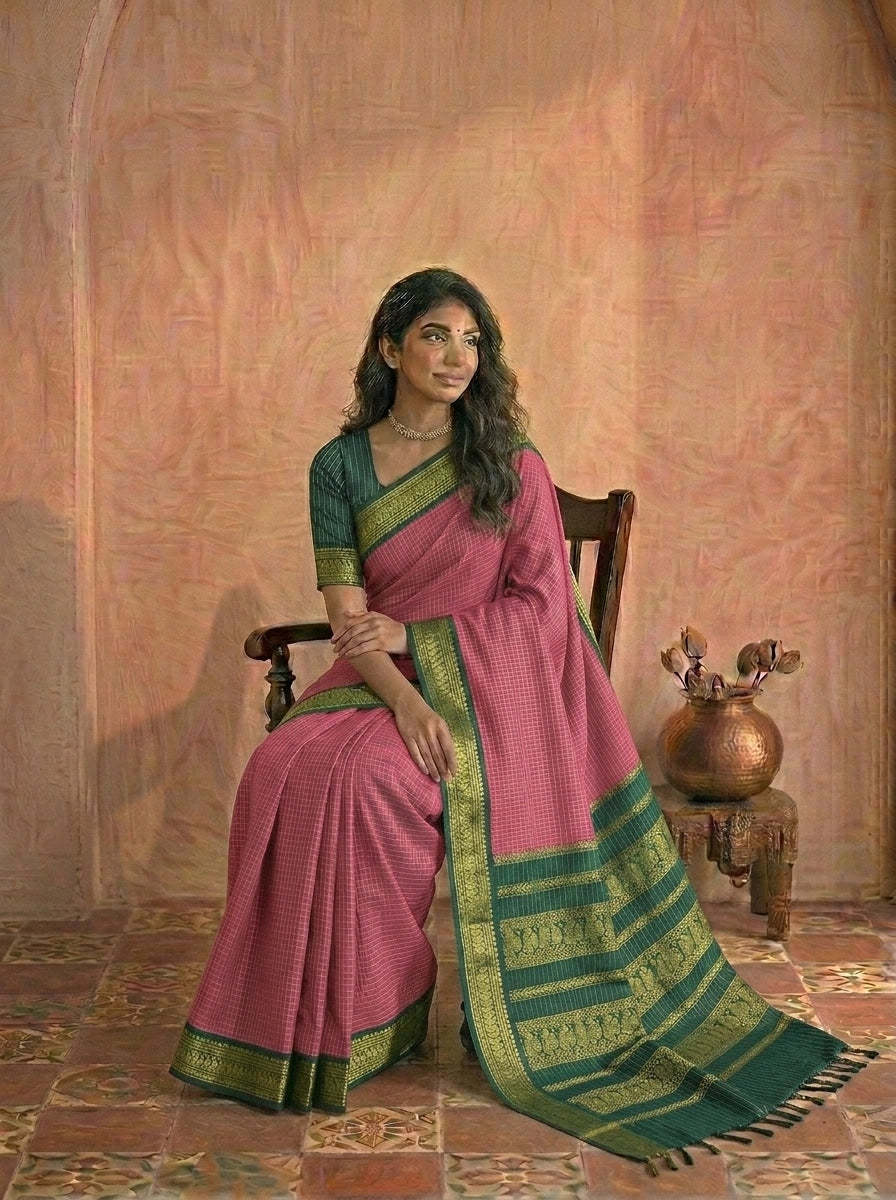 Dark Peach Kalyani Cotton Saree 