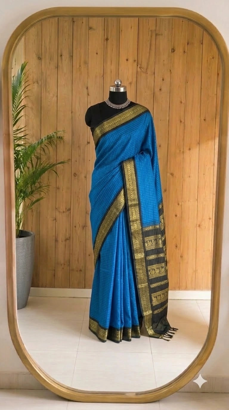 Pure Royal Blue Kalyani Cotton Saree 