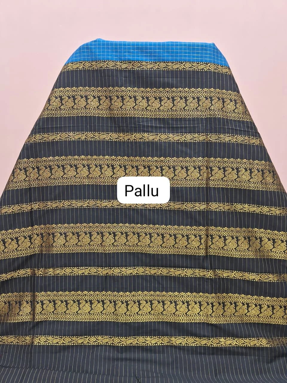 Pure Royal Blue Kalyani Cotton Saree pallu