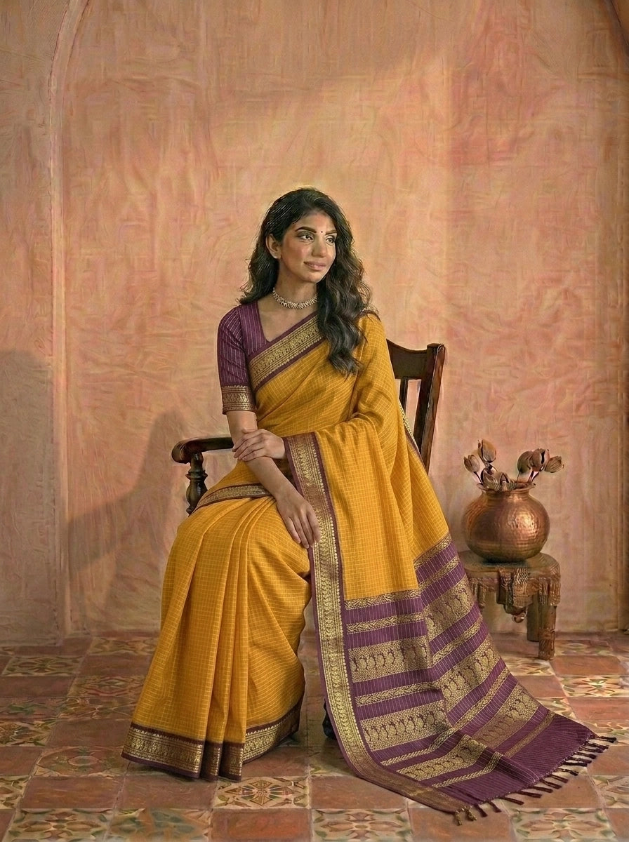 Mango Yellow Kalyani Cotton Saree