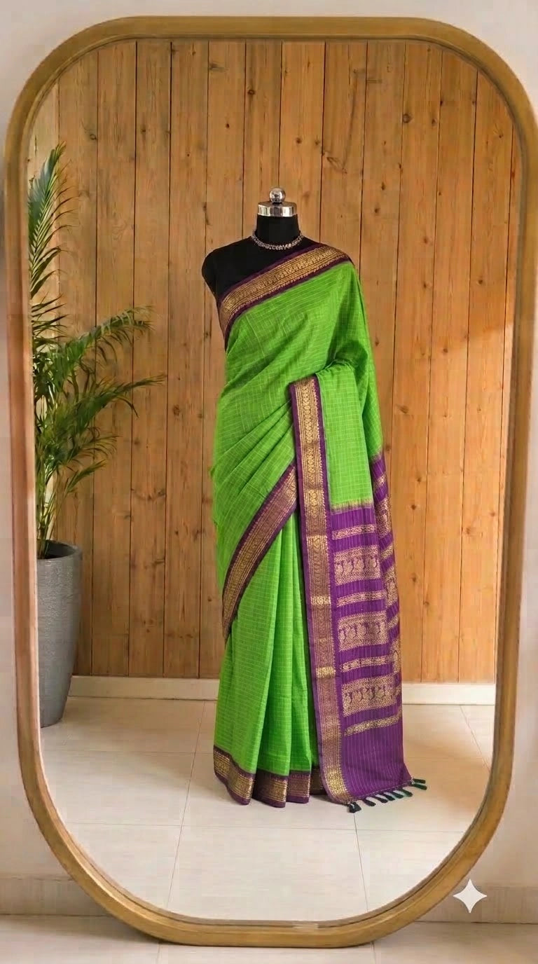 Parrot Green Kalyani Cotton Saree 