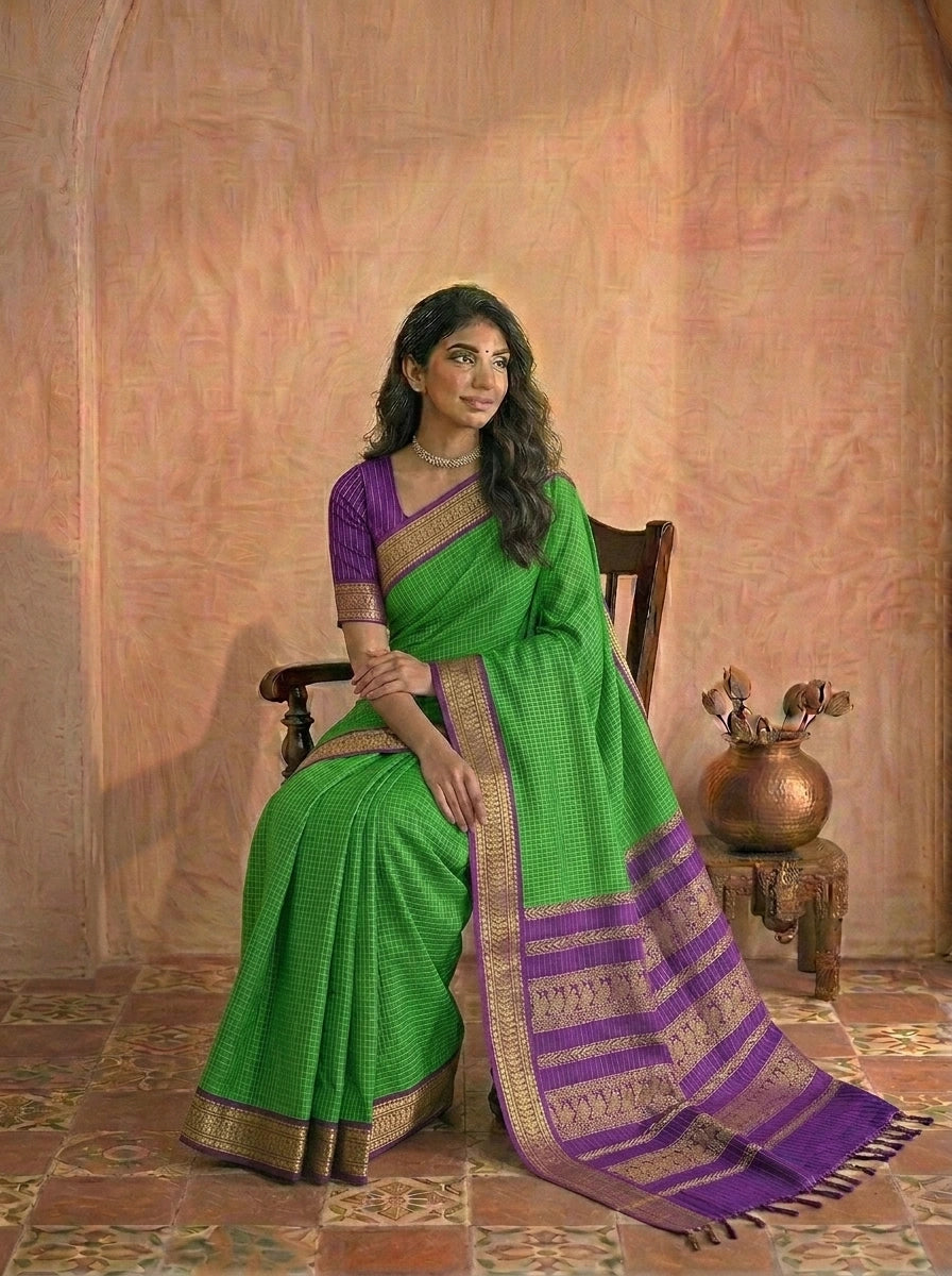 Parrot Green Kalyani Cotton Saree 