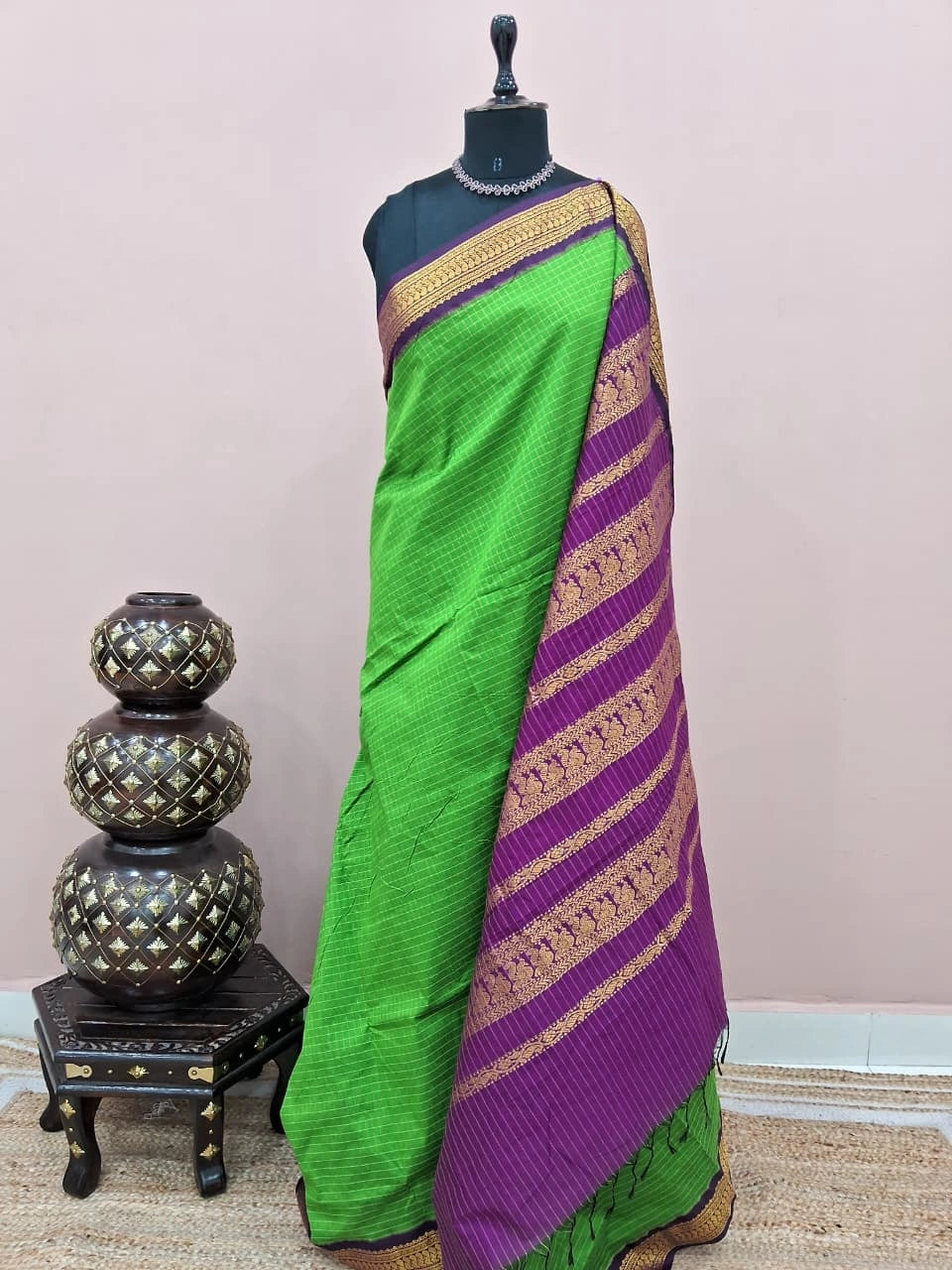 Parrot Green Kalyani Cotton Saree 