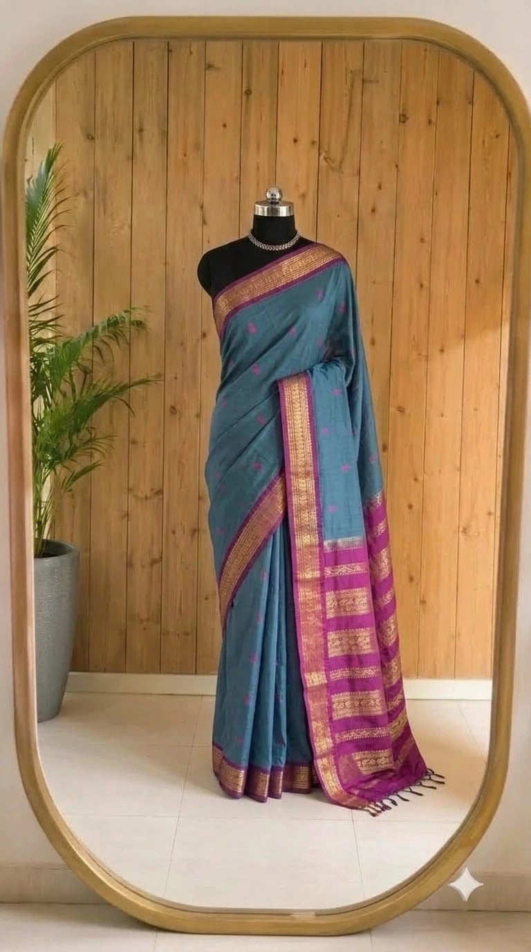 Baby Blue Kalyani Cotton Saree