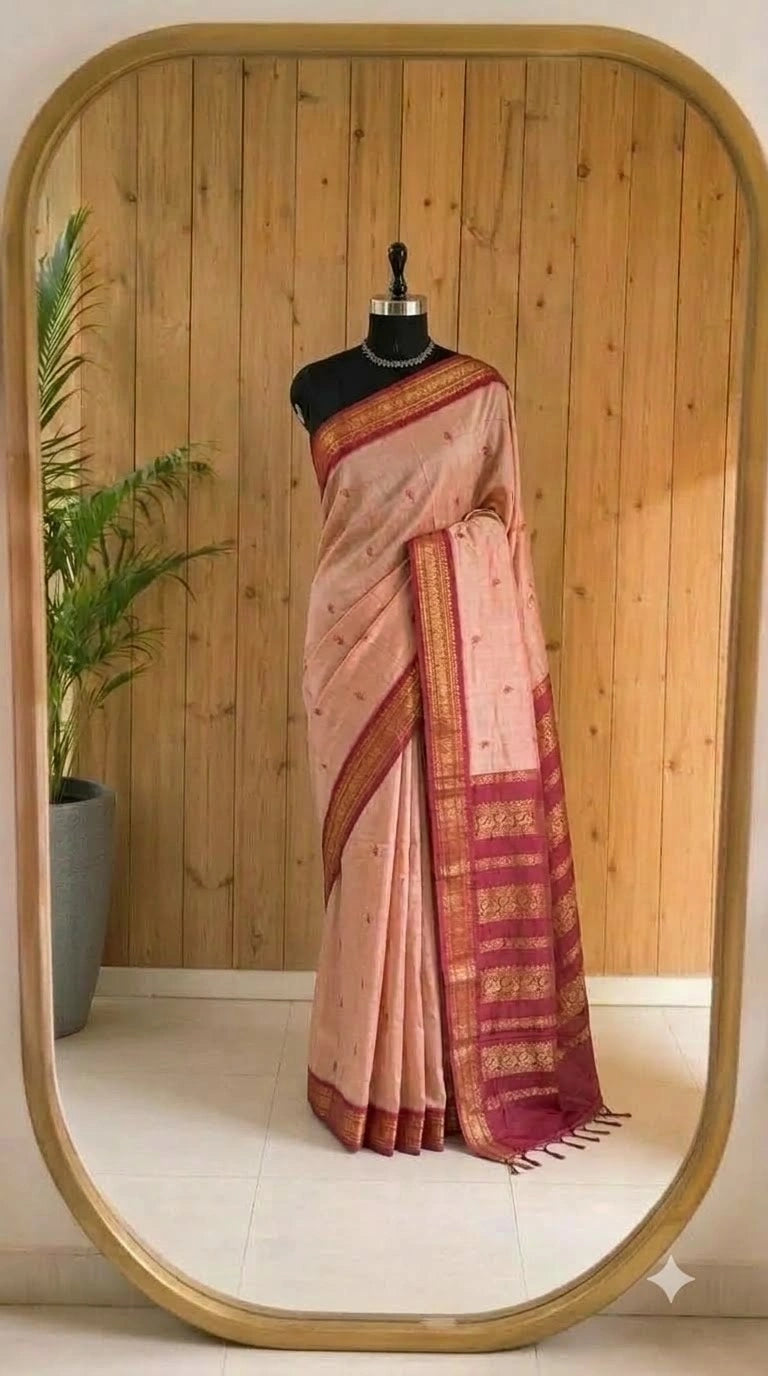 Beige Pure Kalyani Cotton Saree