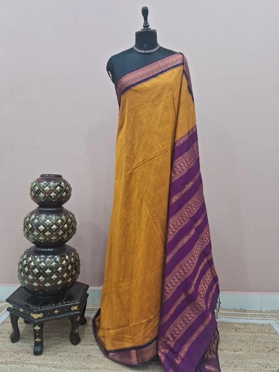 Mustard Yellow Kalyani Cotton Saree 
