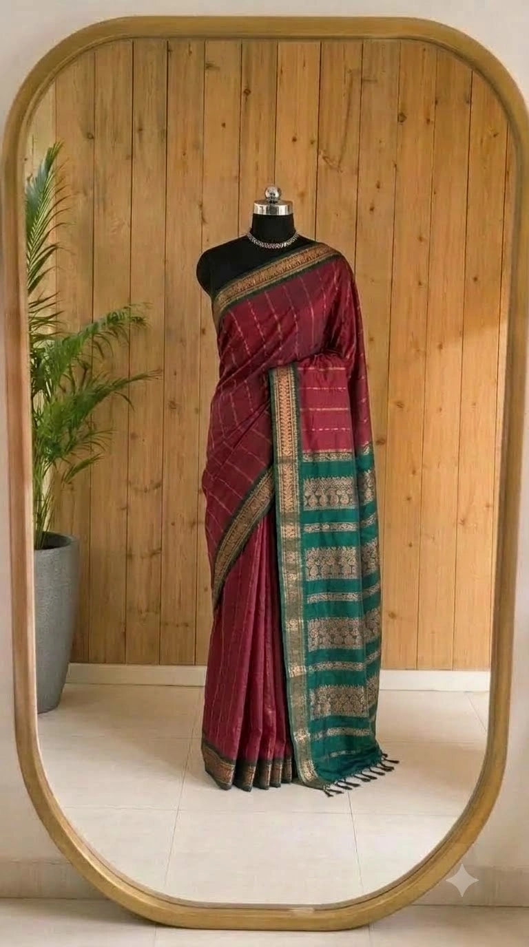Dark Red Kalyani Cotton Saree