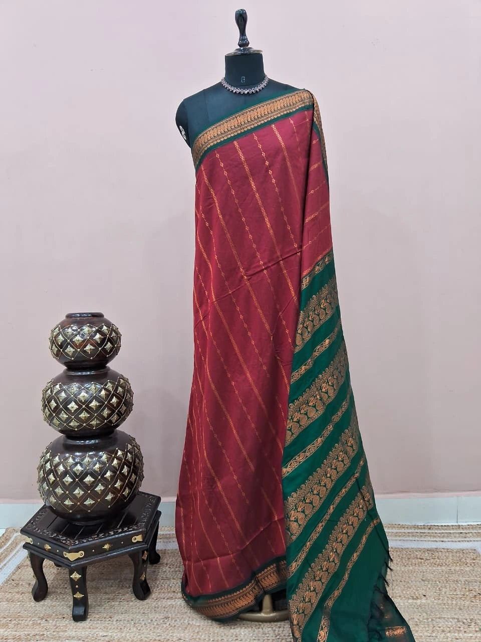Dark Red Kalyani Cotton Saree