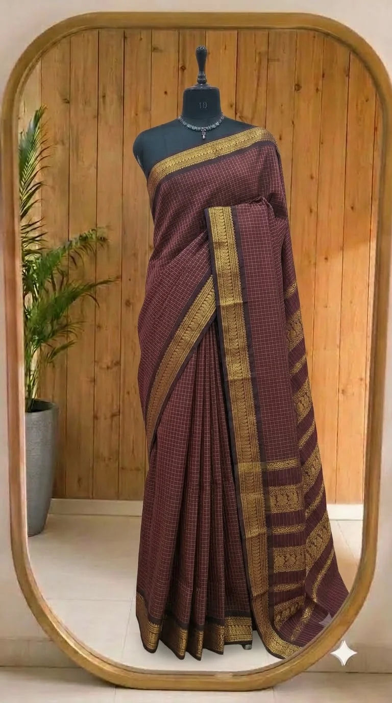 Dark Brown Kalyani Cotton Saree 