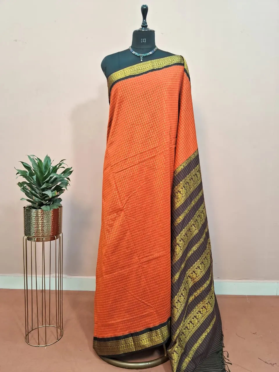 Dark Orange Kalyani Cotton Saree 